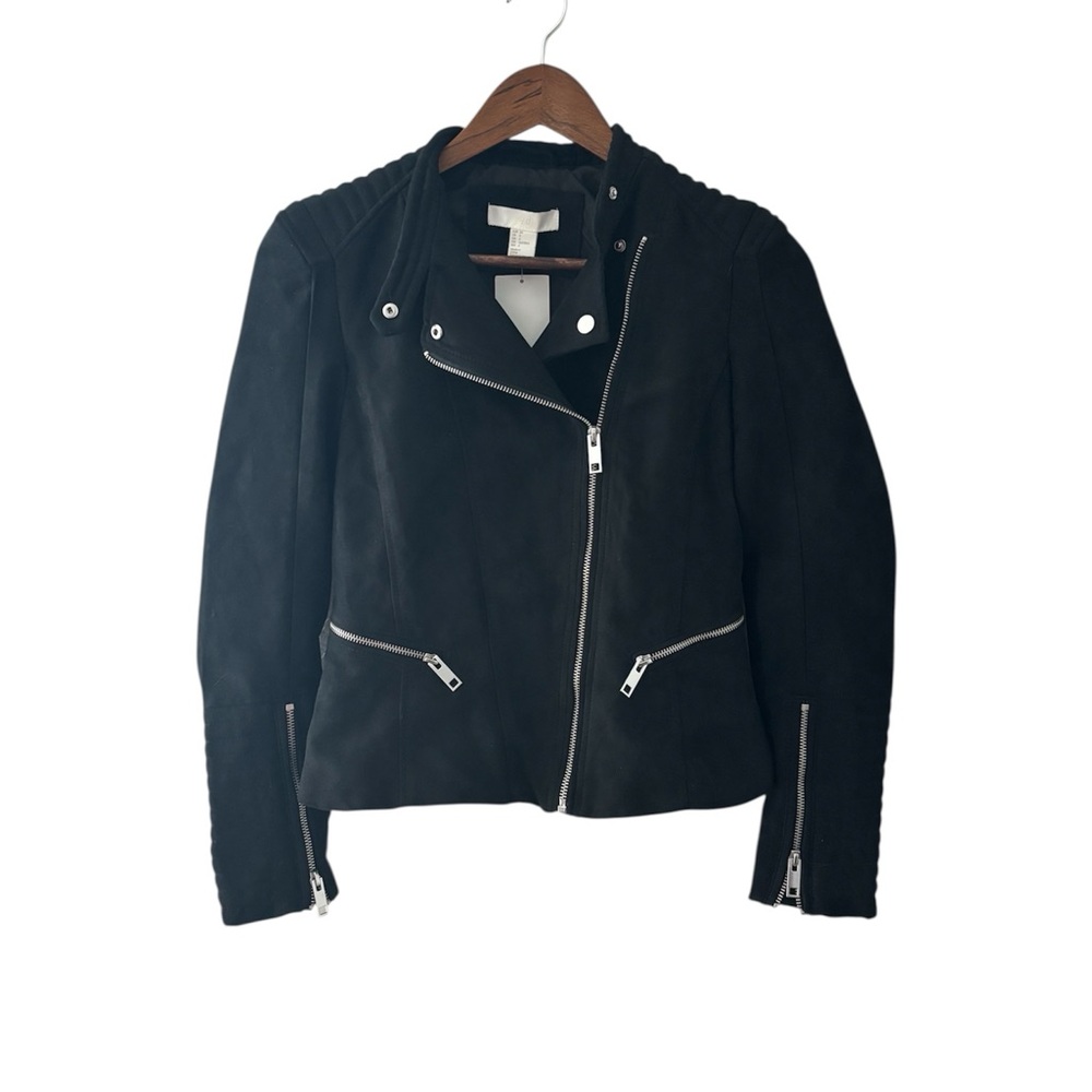 H&M Black Faux Suede Biker Jacket size 4